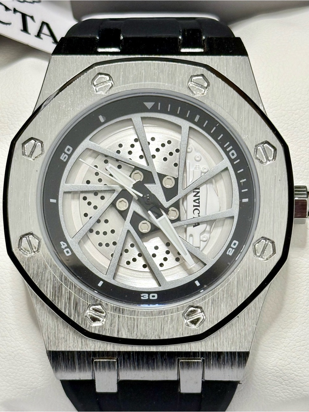 Invicta Speedway Rim 42mm Open-Worked Dial Black Silicone Strap Men’s Watch NWT